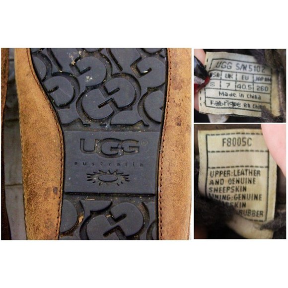 Ugg House Slippers Boat Style Sherpa Fur Lined Mens Rubber Soles sz 8 Brown - Picture 11 of 11